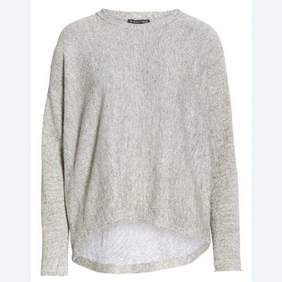 Eileen Fisher Long-sleeve High Low Linen-Blend Melange Sweater In Moon, Size XS - Picture 7 of 13